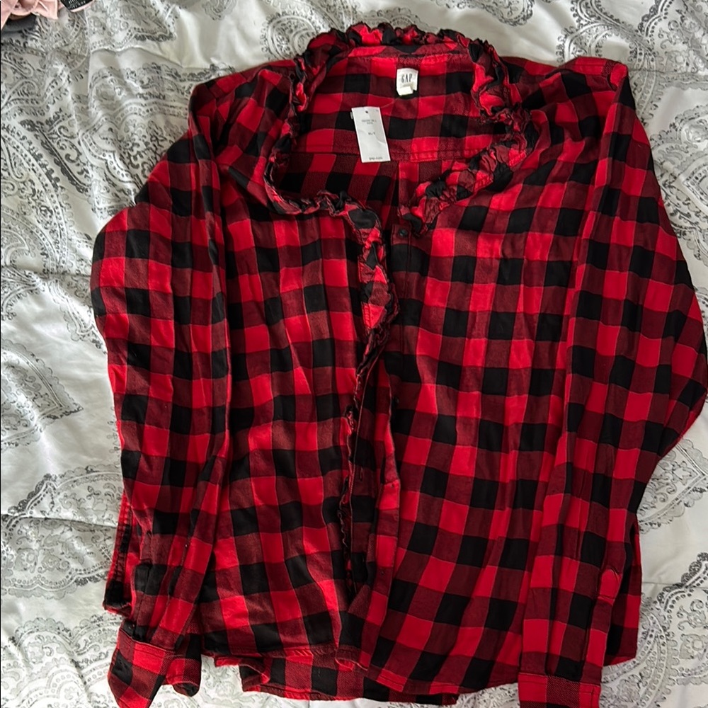 Red and Black Plaid Button-Up Shirt